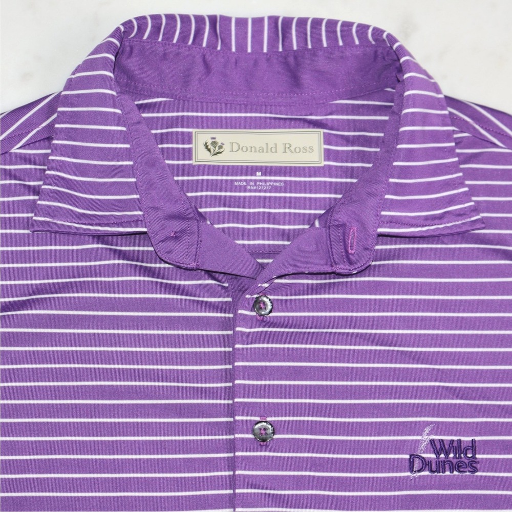 Donald Ross Mens Purple Striped Wild Dunes Golf Polo Shirt Size M Short Sleeve